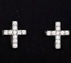 Religious Cross Rhinestone Crystal Silver Plated Stud Cubic Zirconia Earrings
