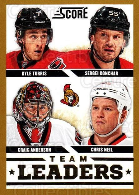 2013-14 Score Gold #570 Kyle Turris, Sergei Gonchar, Chris Neil, Craig Anderson - Image 1 of 1