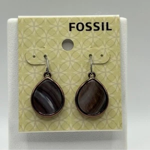 Fossil Bronze & Agate Stone Tear Drop Earrings - Picture 1 of 7