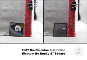Vintage 1987 Smithsonian Institution Einstein By Bunky 2" Square Pinback - Picture 1 of 1