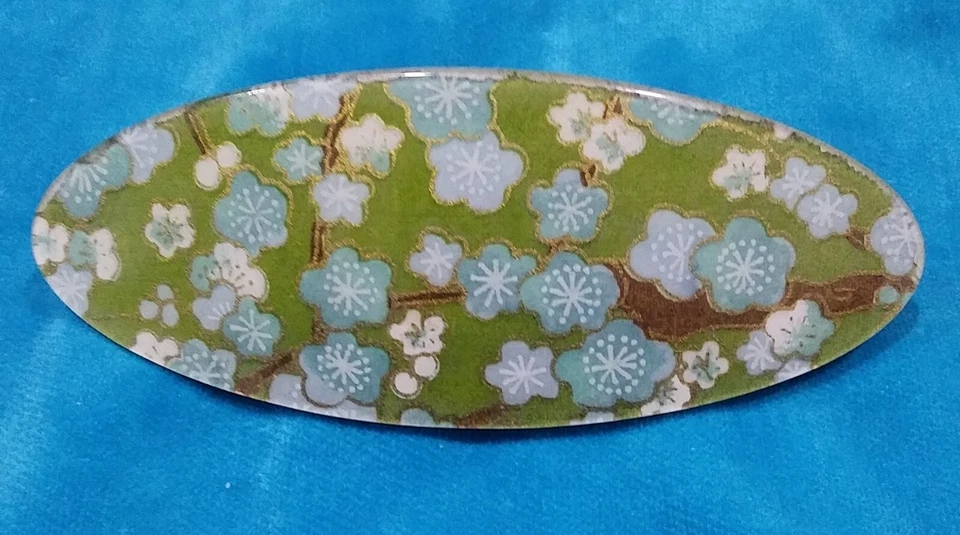 Pinza de pelo France Barrette ovalada floral azul blanco flores Foto 1 de 3