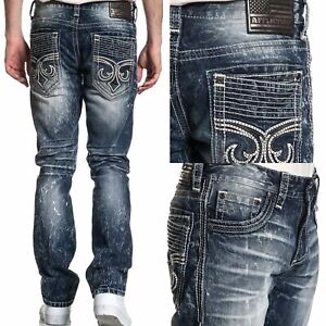 AFFLICTION GAGE FLEUR GLENDALE Men's Denim Jeans Blue Biker MMA