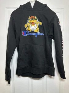 Super Mario x Champion Reverse Weave Bowser Kanji Black Hoodie Sz Yth XL/ Mens S - Picture 1 of 5