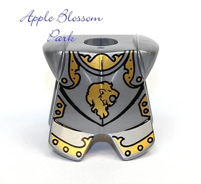 NUEVO Lego Kingdoms Minifigura Perla CABALLERO GRIS ARMADURA Placa de Pecho con León Dorado 7947  Foto 1 de 2