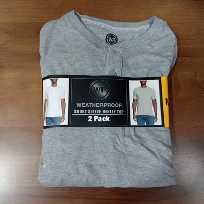Paquete de 2 camisas Henley de manga corta gris/blanco-A02 resistentes a la intemperie talla M WP para hombre Foto 1 de 3
