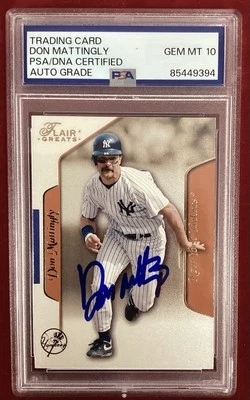 Don Mattingly Signed 2003 Flair #81  Yankees Baseball Card Auto PSA/DNA MT 10 - Image 1 of 3
