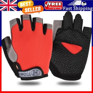 Cycling Anti-Slip Half Finger Gloves Breathable Mesh Sports Glove (Red)(L) . - Picture 1 of 4