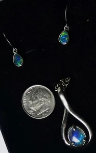 Australian Opal Set On 925 Silver-Opal Pendant and Earrings-Sterling Necklace - Picture 1 of 6