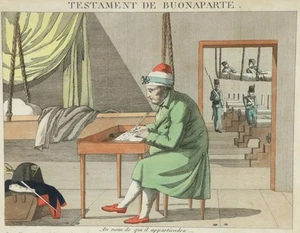 Caricatura sátira de Napoleón 1815 grabado a mano testamento de Bonaparte - Imagen 1 de 3