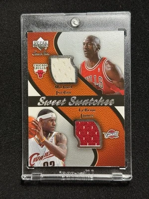 MICHAEL JORDAN LEBRON JAMES 2007 UPPER DECK SWEET SHOT SWATCHES Game Used JERSEY - Image 1 of 2