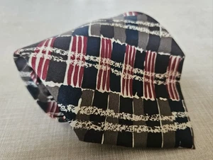 Vintage 1970's Ambiance Clothing Grey, Blue & Red Abstrac Pattern Polyester Tie. - Picture 1 of 6