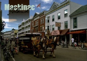 Mackinac Island,MI Main Street,Horses, Ryba's Fudge Shop Michigan Postcard - Picture 1 of 2