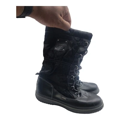 COACH Shoes Women 8.5 B Black SHAINE Boots Signature Logo Sherpa Combat Gorpcore - Image 1 of 4