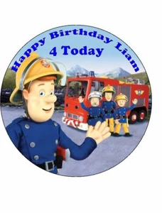 FIREMAN SAM NOVELTY EDIBLE 7.5" ROUND BIRTHDAY CAKE TOPPER - Picture 1 of 1