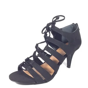 Style & Co Hannde Women's Side 7 M Black Heel Strappy Lace Up Sandals - Picture 1 of 6