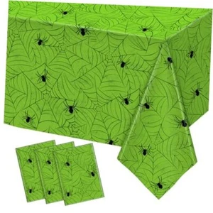 3 Pack Halloween Spiderweb Tablecloth Rectangular Plastic Spider Web Green - Picture 1 of 8