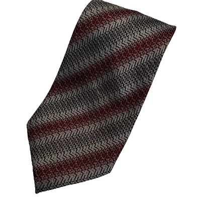 Corbata de seda vintage Steven Land hecha a mano rayas gris granate con plata Foto 1 de 4