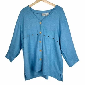 Napa Valley XL Damenjacke türkis mit Knopfleiste Leinenmischung vorne neu mit Etikett - Bild 1 von 7