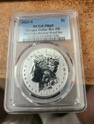 2023 s reverse proof Morgan silver dollar PCGS PR 69 - Image 1 of 2