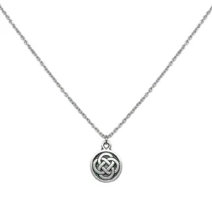 Round Silver Pewter Celtic Knot Charm Necklace 20 Inch Stainless Steel Chain - Picture 1 of 6