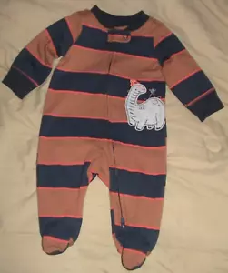 DINOSAUR-CARTER'S BROWN* BLUE & ORANGE STRIPED FOOTED SLEEPER-SIZE 3 MONTHS-NEW - Picture 1 of 3