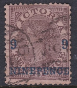 1871 VIC Victoria Australia 9d NINE PENCE on 10d Brown, Blue O/P Surcharge  - Picture 1 of 1