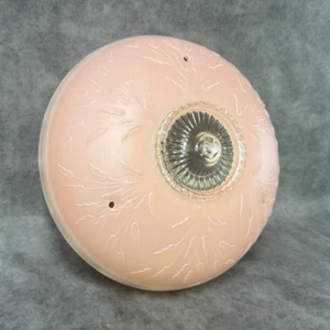 Old Pink Frosted Glass Peace Lily 3 Chain Chandelier 10" Ceiling Diffuser Shade - Picture 1 of 19