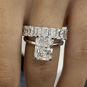 14k White Gold Bridal Set Ring Radiant Labcreated Diamond 5.6ct E/VVS2 - Picture 1 of 9
