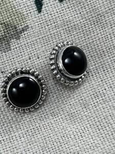 Pendientes redondos ONYX plateados y negros vintage años 90 - Imagen 1 de 11