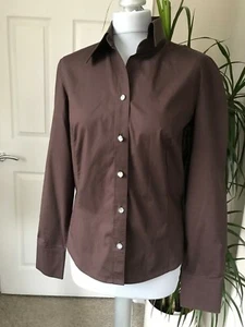 HIRSCH ~ elegante braune Damenbluse Knopfleiste & hinten zum Binden ~ Größe 14 - neu! - Bild 1 von 7
