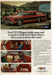 1977 Vintage Print Ad Ford LTD Wagons Wagonmaster holds haul more than Chevy - Picture 1 of 2