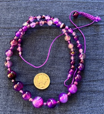 Collar de cuentas de ágata púrpura graduada 16 1/2 - 24 pulgadas de largo ajustable Foto 1 de 4