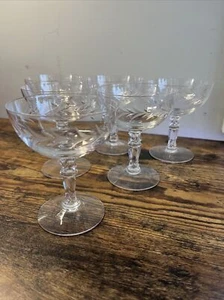 Vintage Fostoria Stechpalme Glas Kristall Blätter geätzt Sherbet/Coupe 6er Set - Bild 1 von 9