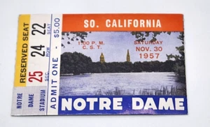 USC @ NOTRE DAME FOOTBALL TICKET - 1957 - Picture 1 of 2