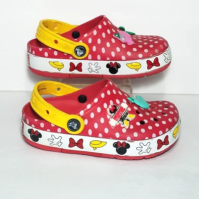Crocs Parques Disney Minnie Mouse Niños Talla 12 Crocband Amarillo Lunares Rojos Foto 1 de 4