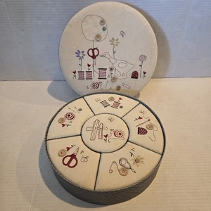 Caja de Costura Bordada Vintage Kit de Costura Cajas Redondas Granny Cottage Core - Imagen 1 de 13