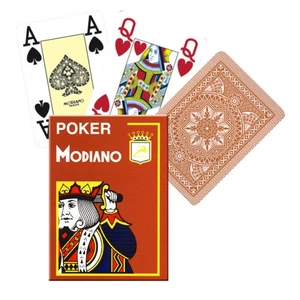 Modiano Poker Playing Cards Deck Brown 4 Jumbo Large Index Italy Plastic NEW - Picture 1 of 4
