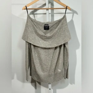 Maglione Abercrombie & Fitch 100% cashmere spalle scoperte grigio taglia M - Foto 1 di 5