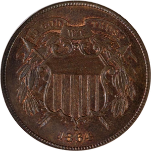 1864 Two (2) Cent Piece Large Motto CAC Sticker NGC MS65 BN Strong Strike - Picture 1 of 4