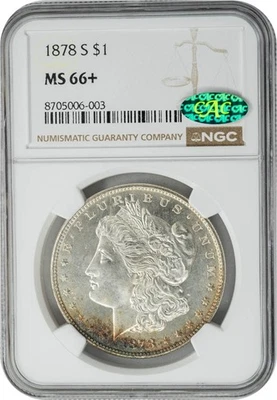 Dólar de plata Morgan 1878-S $ MS66+ NGC CAC 950514-54 Foto 1 de 4