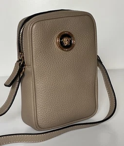 Versace Leather Medusa Grainy Leather Mini Crossbody Bag Taupe 1008863 NWT $850 - Picture 1 of 13