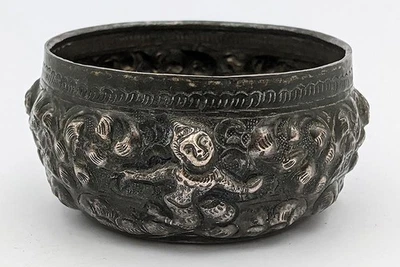 BURMESE ANTIQUE SILVER PLATE REPOUSSE BOWL 19TH CENTURY - Image 1 of 4