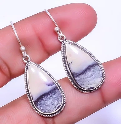 Mayan Porcelain Jasper Gemstone 925 Sterling Silver Bali Earring 1.56" A34 - Image 1 of 4