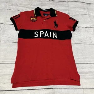Polo Ralph Lauren Uomo Taglia Media Skinny Polo SPAGNA Big Pony RL Bandiera Rugby - Foto 1 di 11