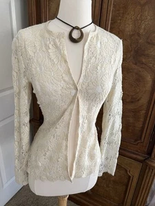 Vintage Open Knit Cardigan Lace Sweater Wool Blend Snap Up Sz 2 Cottagecore - Picture 1 of 7