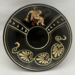 Greek Saucer Dionysos Holding Kantharos 4.75”Diam Artist Signed Handmade Painted - Picture 1 of 8