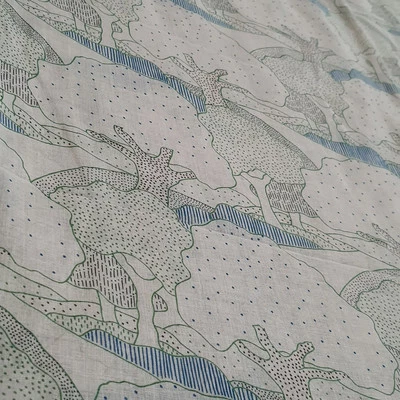 Vintage Whittaker 60s Trees Semi Sheer Lightweight Fabric 4.8Yds×46" Green Blue - Image 1 of 4