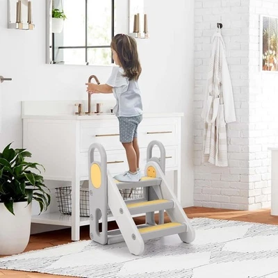 Taburete plegable de 3 peldaños para escalera de bebé pequeño con mango taburete antideslizante Foto 1 de 4