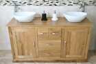 Bathroom Vanity Unit | Oak Sink Cabinet | Double Ceramic Wash Basin Tap & Plug