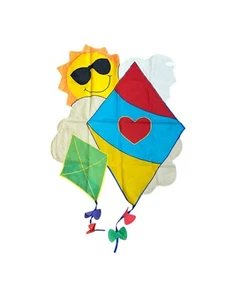 Vintage Yard Flag Smiling Sun Kites Hearts Clouds Bright Summer Sunglasses - Picture 1 of 7